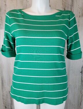 Talbots Green and White Striped Boatneck Top Size 1X